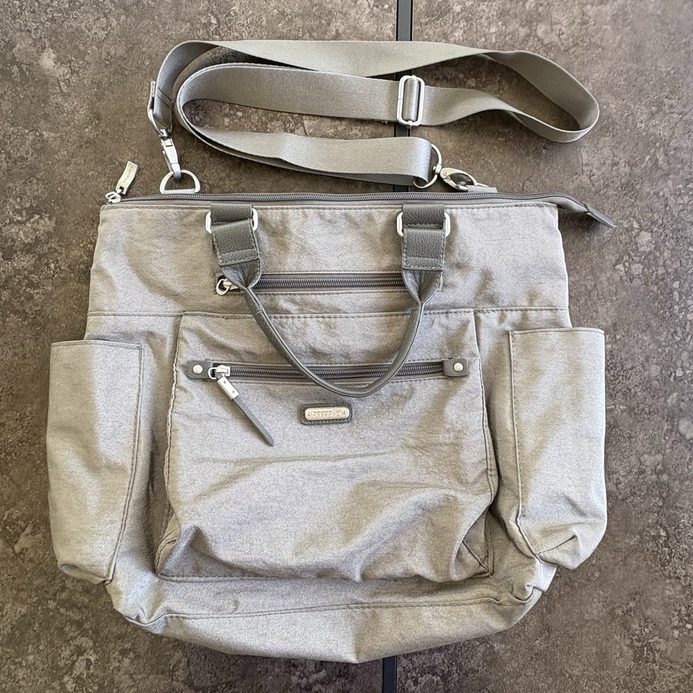 Baggallini 3-in-1 Convertible Backpack Sterling Shimmer Crossbody Tote Flaw - Picture 1 of 7